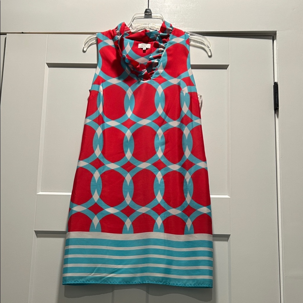 Crown & Ivy Vibrant Red and Blue Patterned Dress - Size 2